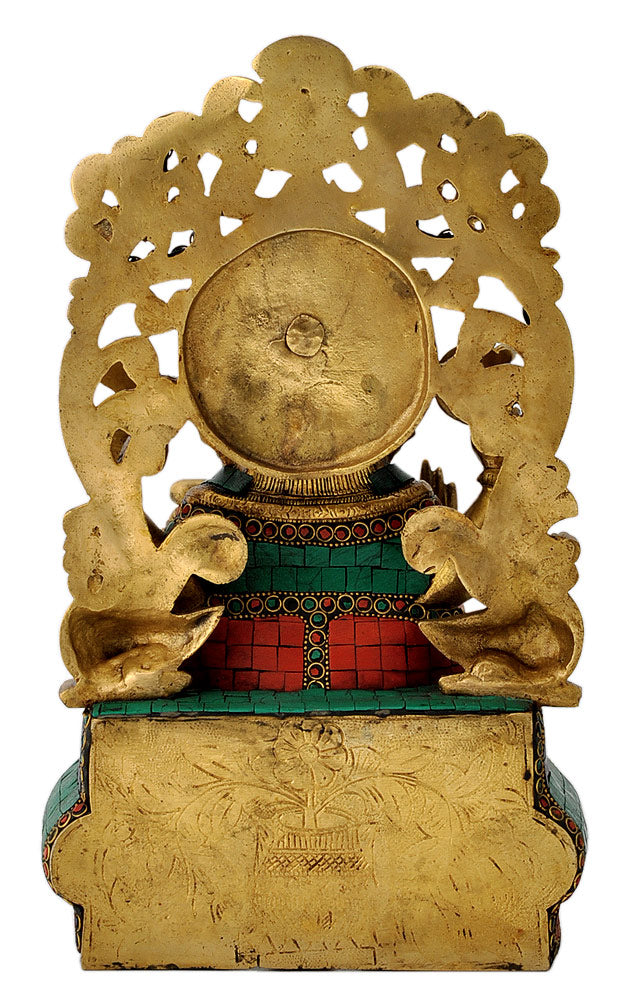 Enthroned Ganesha Ornate Brass Figure