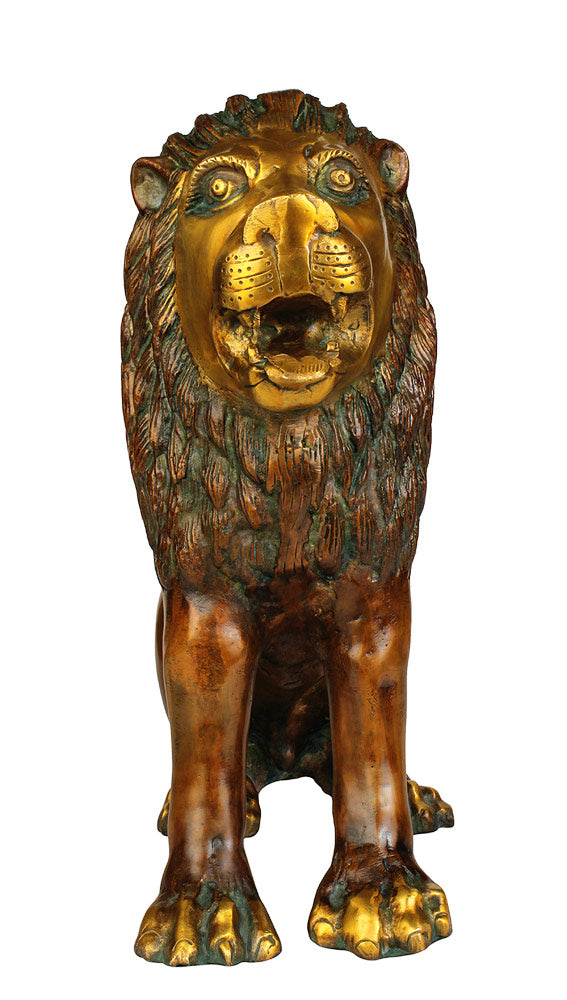 Pair Lion Sculptures in Brass 13.50"