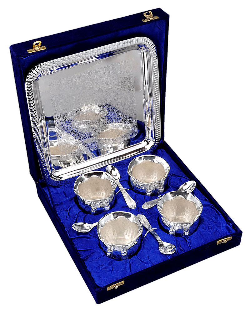 Silver Plated Dessert Bowl Cup Gift Set with Tray