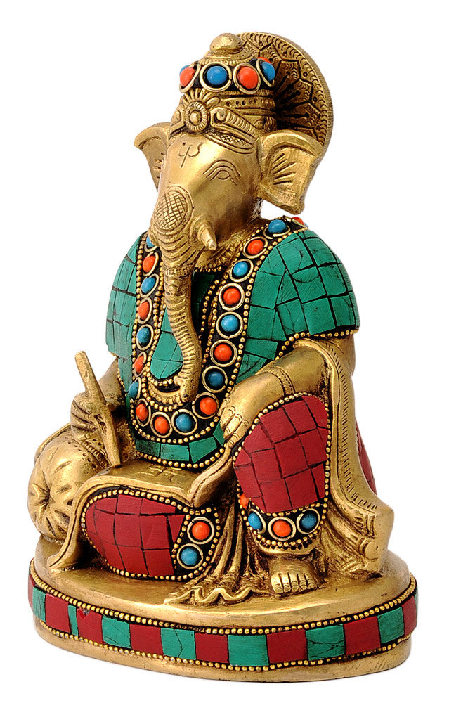 Lord Ganesha Writing - Inlay Statue