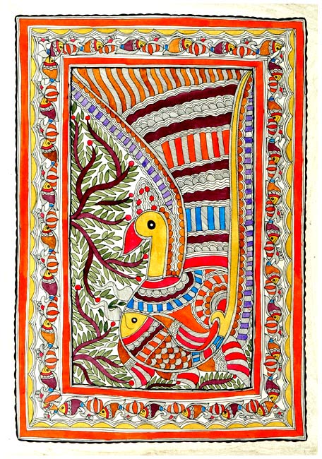 Madhubani Painting - Bird & Fish