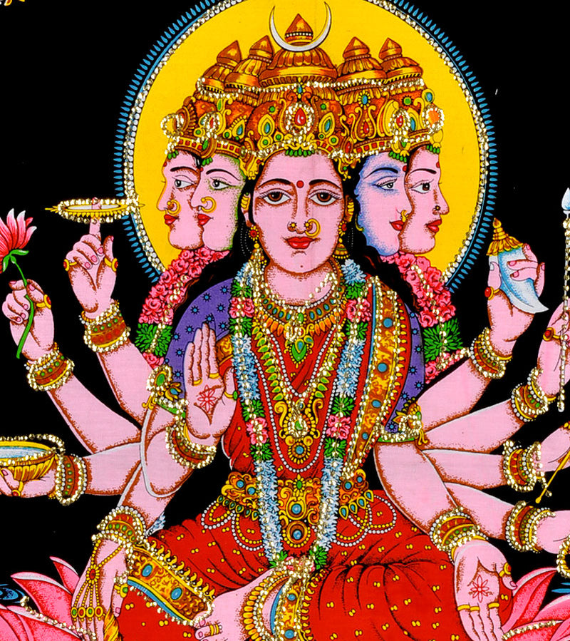 Veda Mata Gayatri - Sequin Decorated Cloth Print