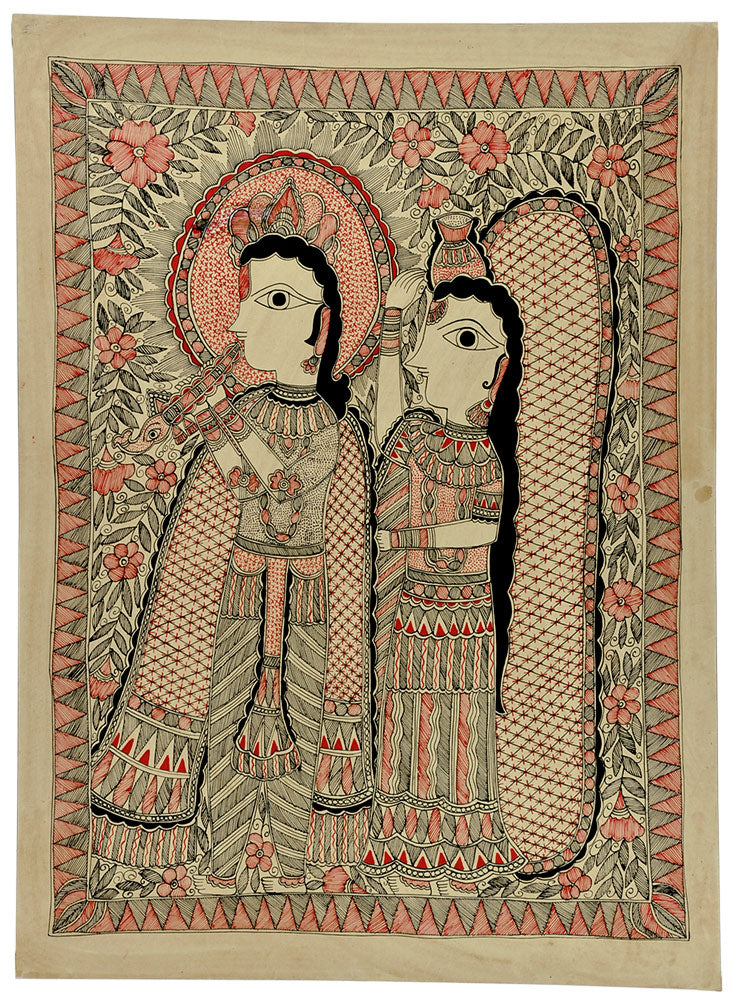 Madhubani Painting 'Radha Krishna'