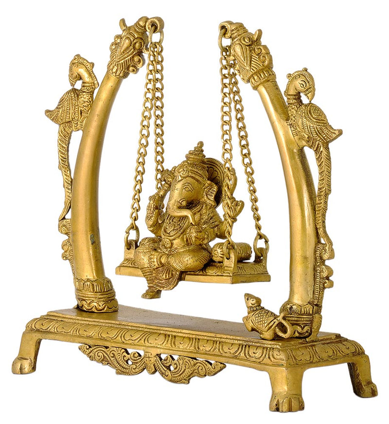 Gauri Putra Ganesha Swing on Jhula - Brass Sculpture