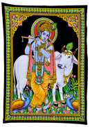Lord Krishna Playing Flute Cotton Painting