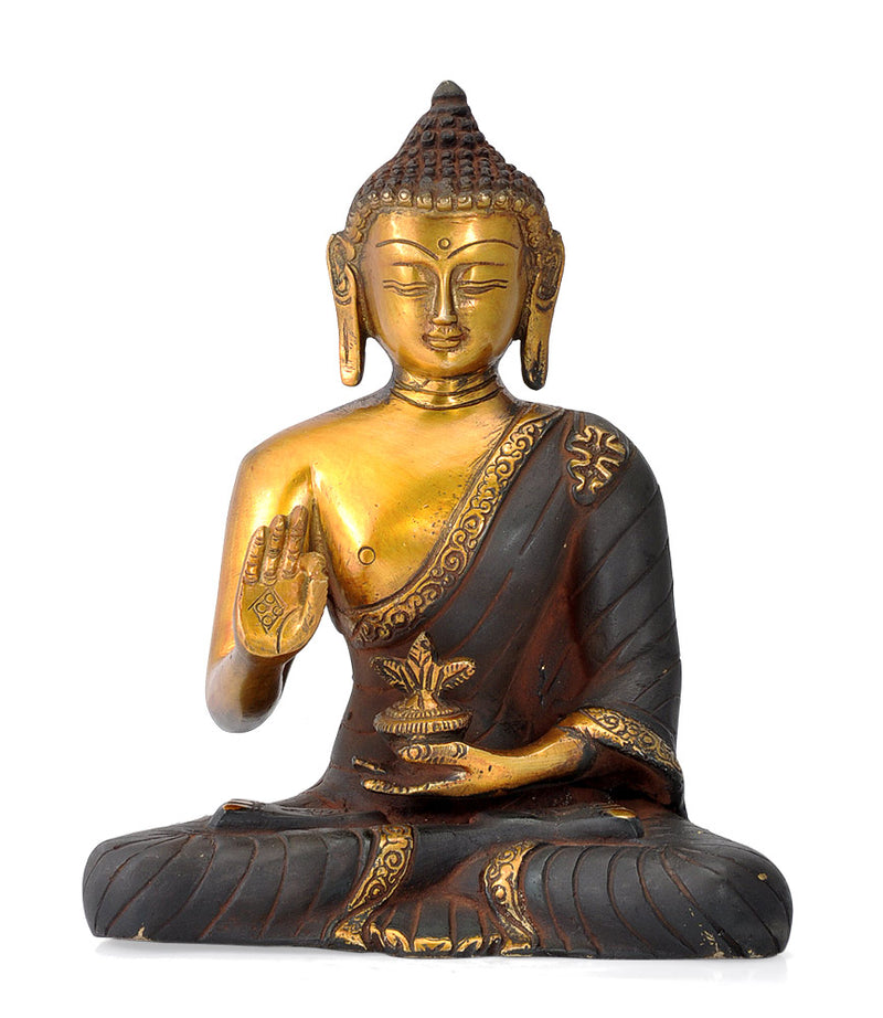 Brass Medicine Buddha - Antique Finish Sculpture 7.50"