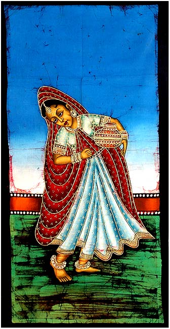 Lady with Water Pot - Batik Painting 34"