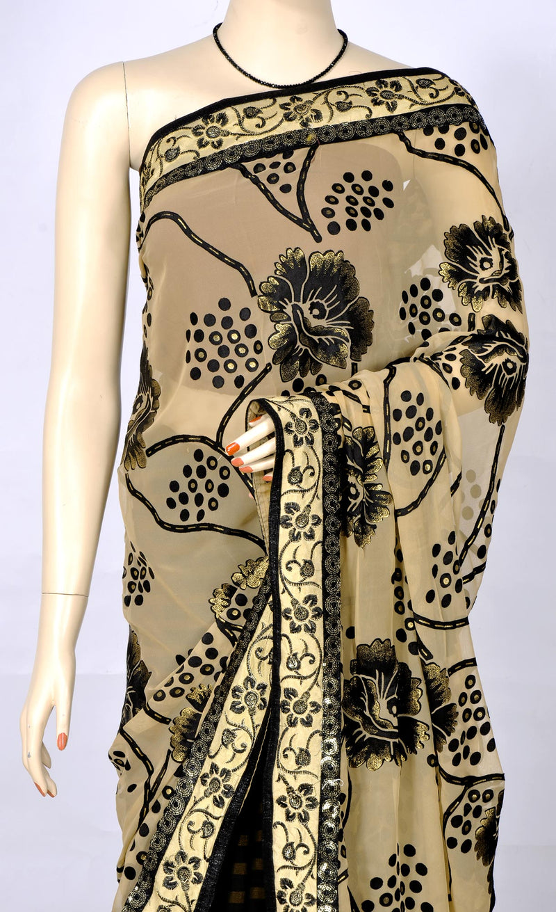 Neutral Saree with Beautiful Floral Work