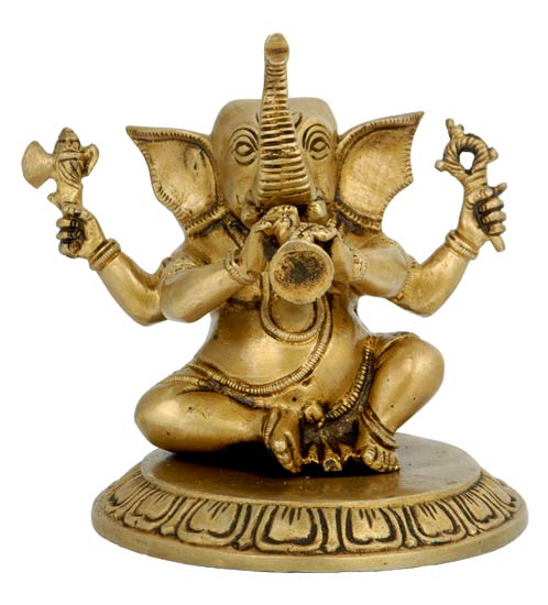 Ganesha Playing Shahnai - Brass Statuette