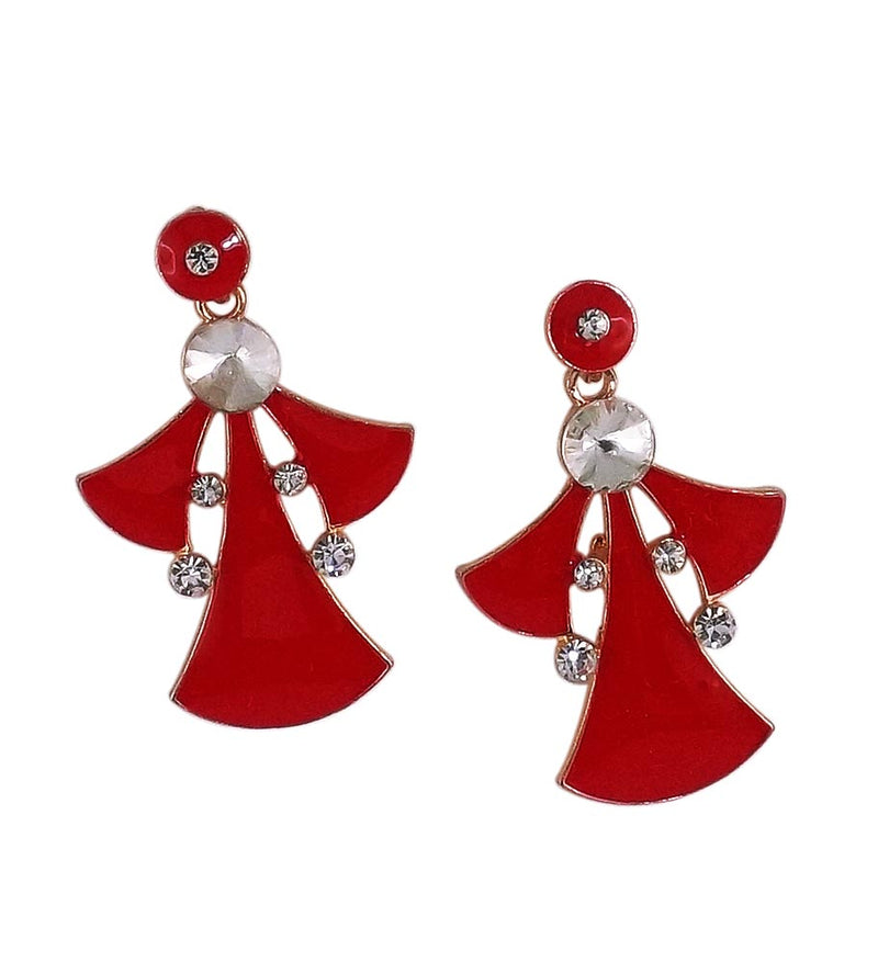Red Stone Studded Metal Dangle & Drop Earrings