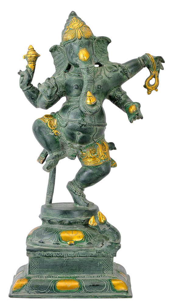 'Lambodar Ganesha' Brass Sculpture in Antique Bronze Finish
