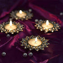 Crystal Diya with T-Light- Set of Four Gold Plates