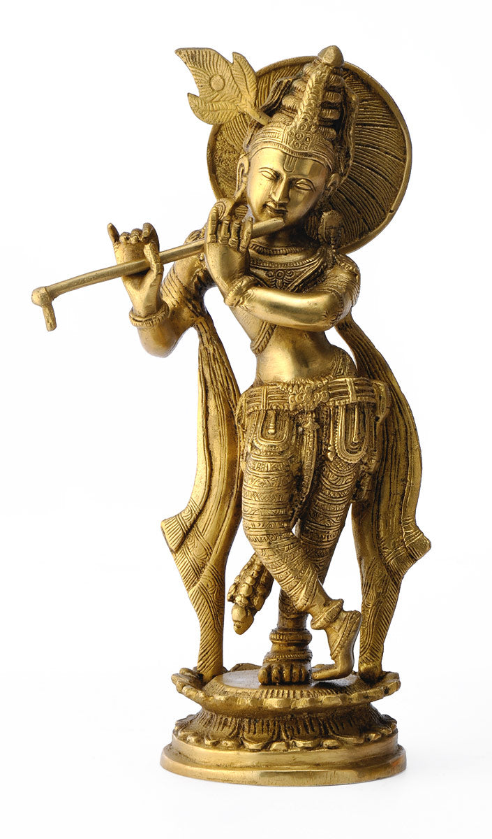 Lord Krishna Brass Statue 11"