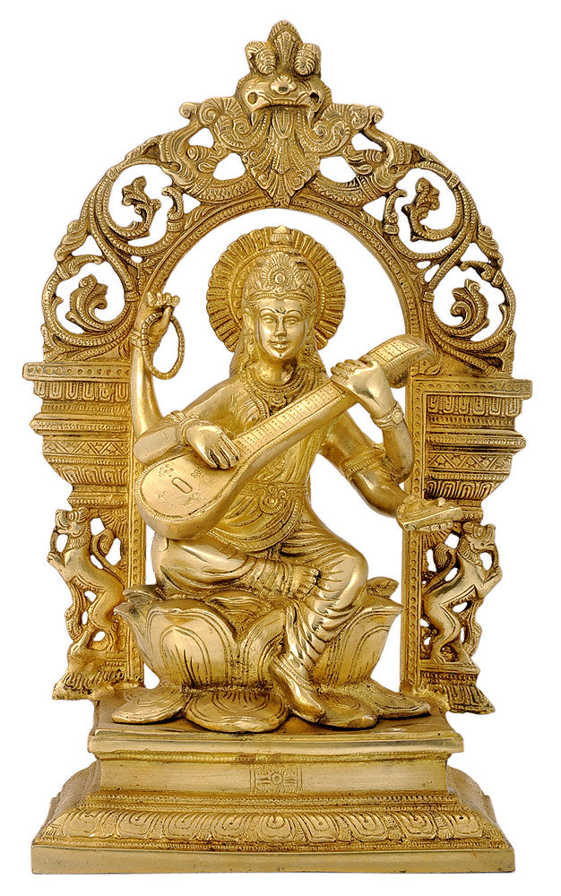 Seated Goddess Saraswati Playing Veena