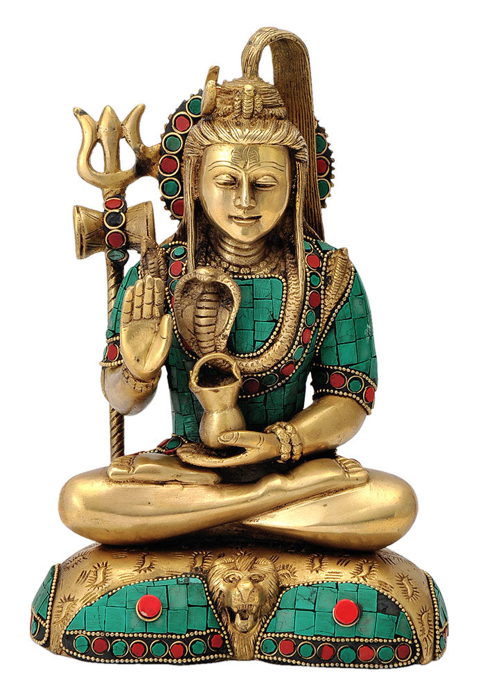 Blessing God Shiva Sculpture with Colored Mosaic