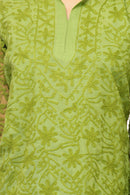 Cool Olive Green Embroidered Cotton Kurti