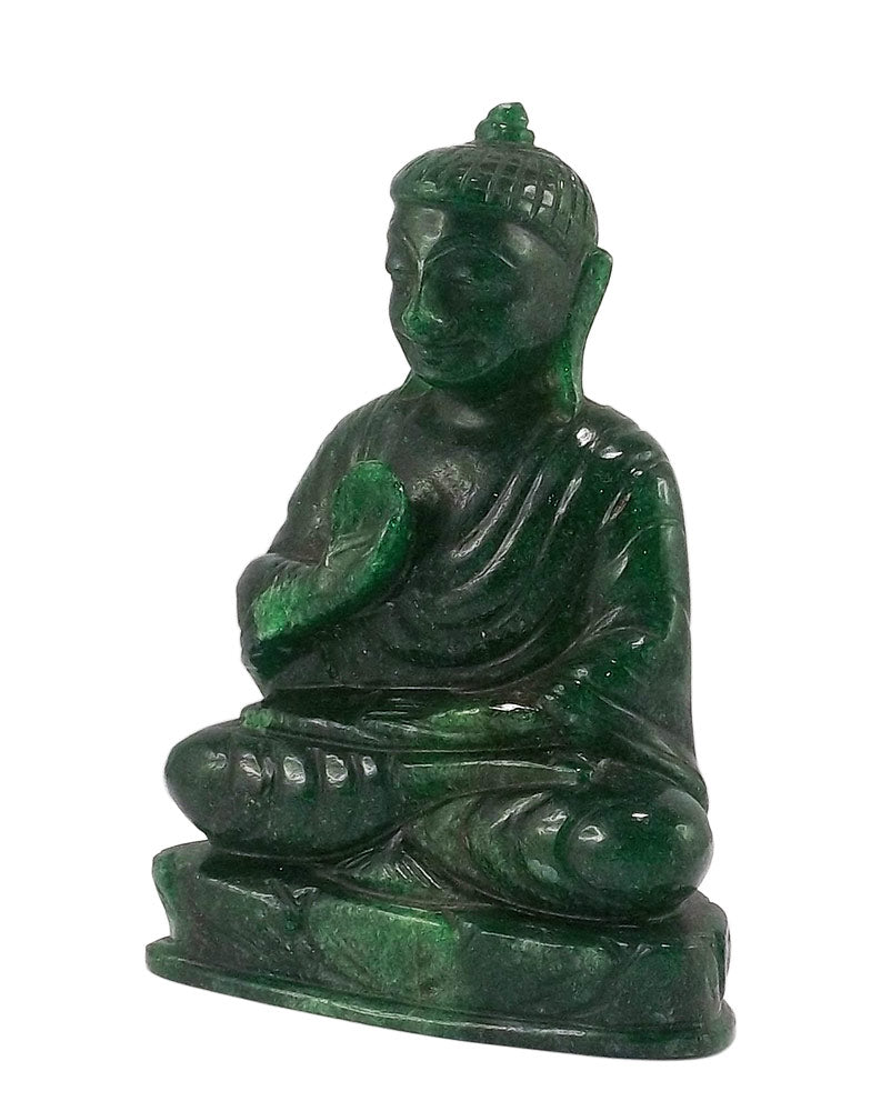 Lord Buddha Abhya Mudra - Green Aventurine Gemstone Statue 4"