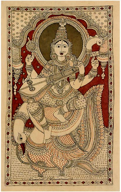 Devi Sharada - Cotton Kalamkari Painting