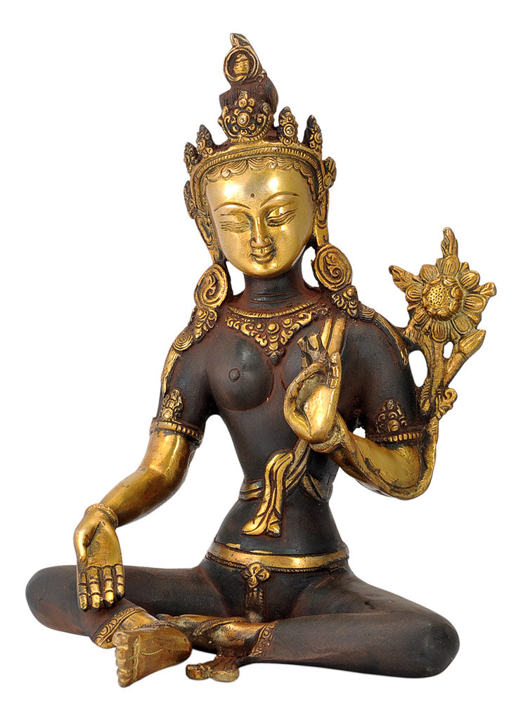 The Savior Goddess Green Tara Brass Sculpture 10"