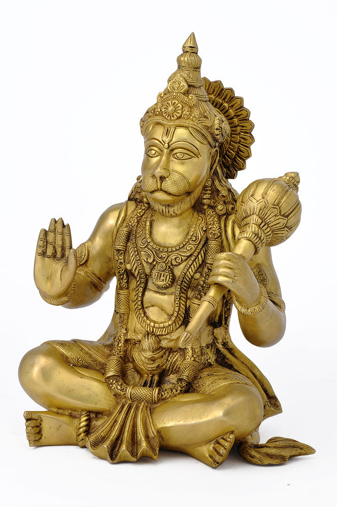 Lord Hanuman Blessing Figure Holding Mace 16.75"