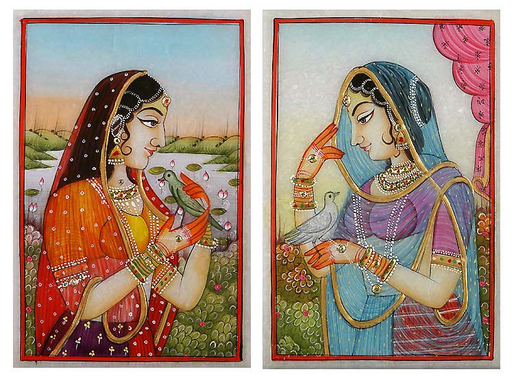 Lady And The Bird - 2 paintings