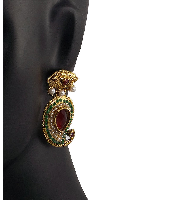 Indian Ethnic Style Gold Plated Pearl and Stone Earrings