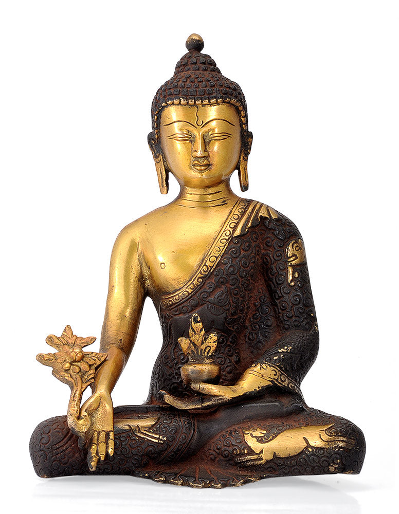 Tibetan Medicine Buddha Old Rustic Finish Statue 8"