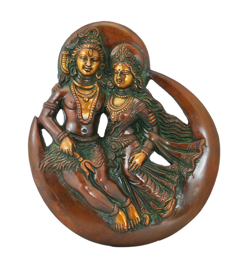 Shiv Parvati Sitting on Moon Brass Wall Plaque