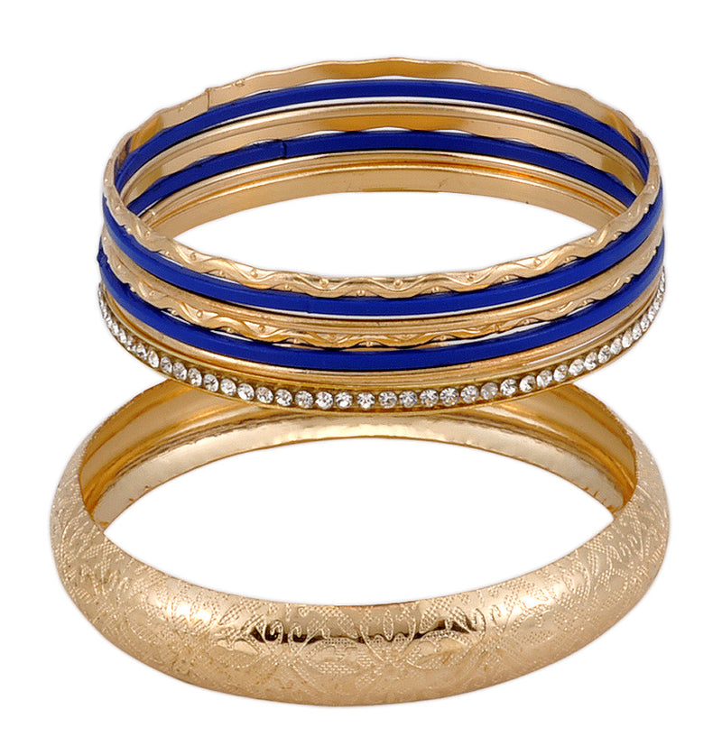 Golden Blue Combination Metal Bangles Set