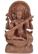 Goddess Saraswati - Pink Soft Stone Statue