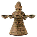 Dhokra Tribal Lady Figurine Holding Five Wick Lamp