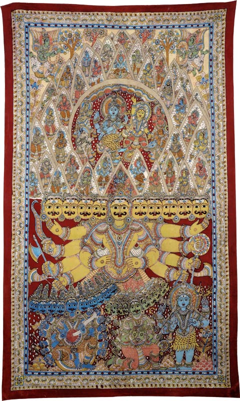 Ravana's Penance to Appease Lord Shiva - Large Kalamkari Painting