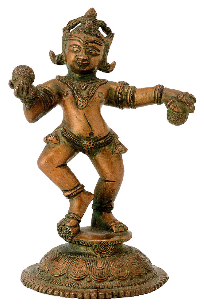 Brass Baby Krishan Figurine in Antique Copper Finish