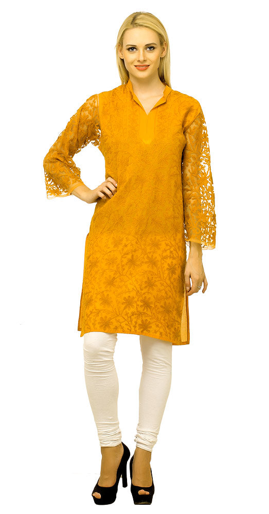 Cool Orange Embroidered Cotton Kurta for Summers