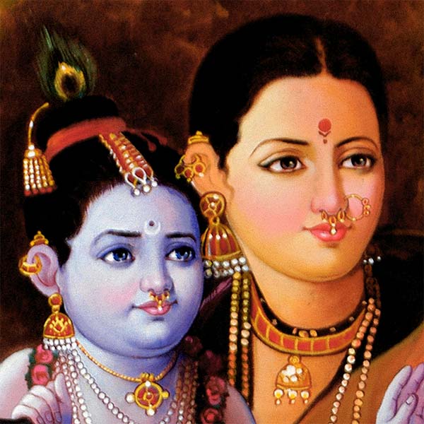 'Sri Krishna with Mother Yashoda' Oil Painting