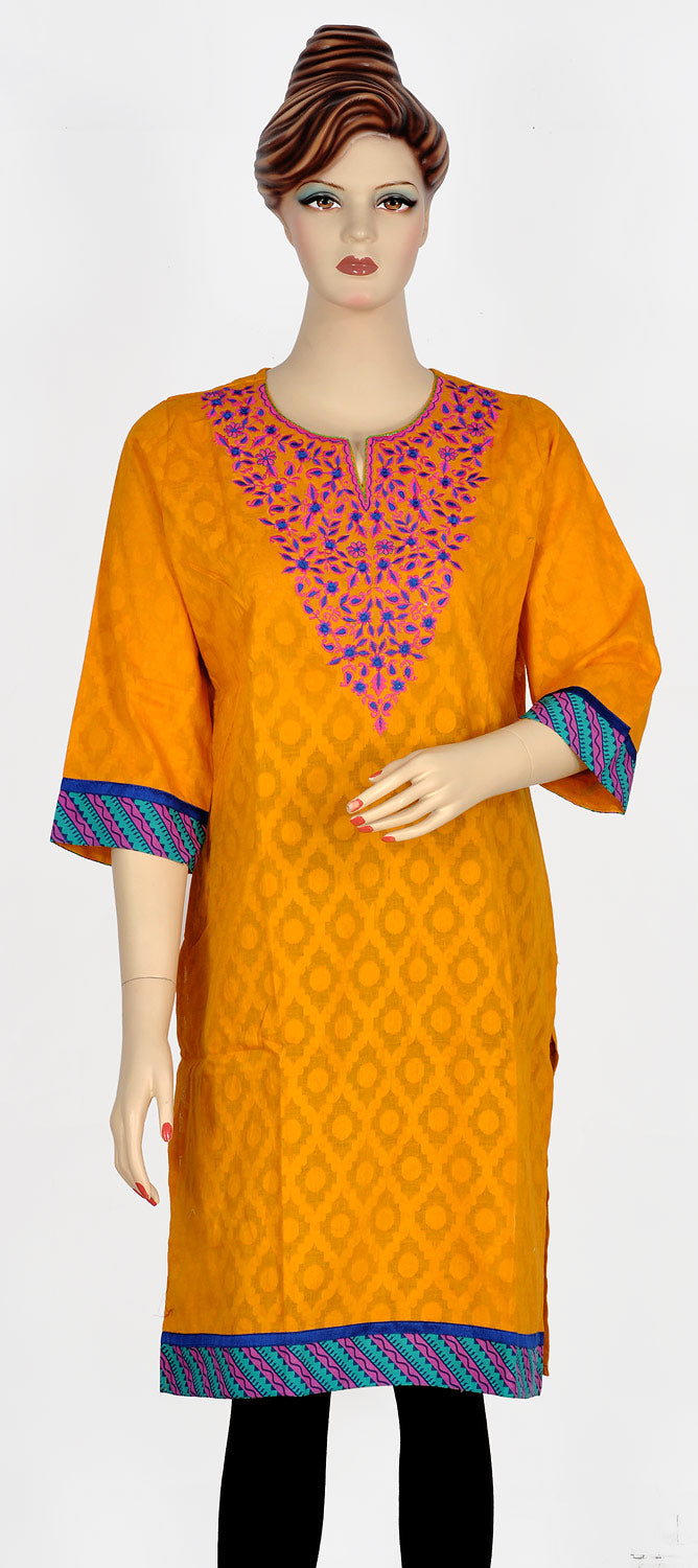 Orange Long Cotton Kurta