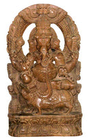 Ganesha Seated Upon His Rat - Wood Sculpture
