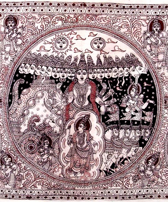 Krishna Virat Roopa with Dashavatara - Large Kalamkari Painting