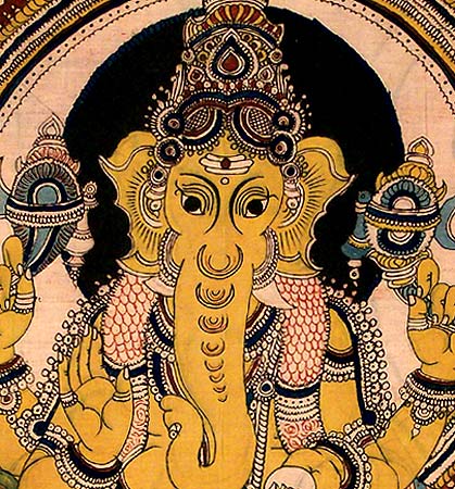 Ganesha Seated on Rat - Cotton Kalamkari Painting