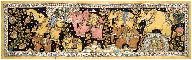 Joyful Elephants - Cotton Kalamkari Painting