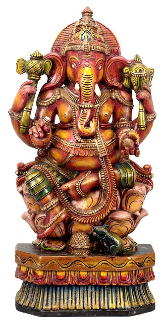 'Vakratunda Lord Ganesha' Wooden Statue