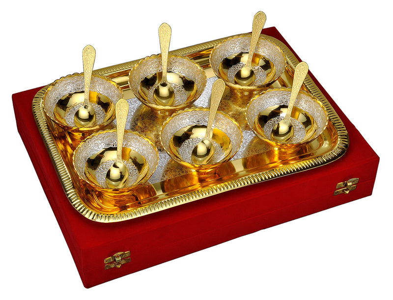 Silver Plated Golden Finish Ice Cream Bowl Set of 6 Pcs