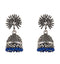 Blue Beads Peacock Beautiful Indian Style Silver Color Jhumki Earrings