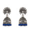 Blue Beads Peacock Beautiful Indian Style Silver Color Jhumki Earrings