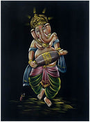 Ganesha Playing Dholak - Velvet Painting