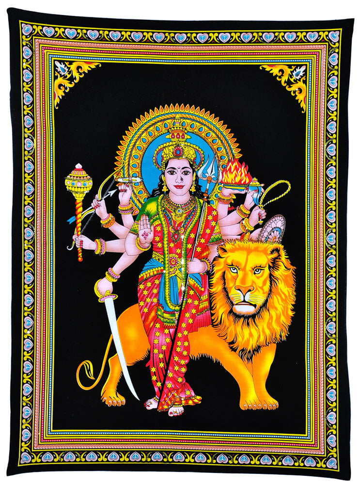 Goddess Sherawali Cotton Tapestry