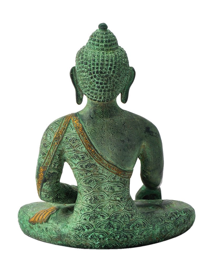 Mediating Buddha Sculpture in Green Antique Finish