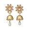 Pearl Drop Golden Jhumki Earring Studded with Stones