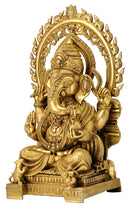 Large Brass Ganesha Sculpture with Mouse Arch
