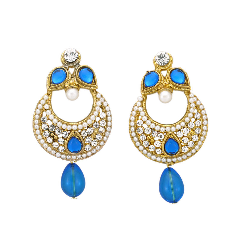 Golden Blue Party Wear Dangle Earrings